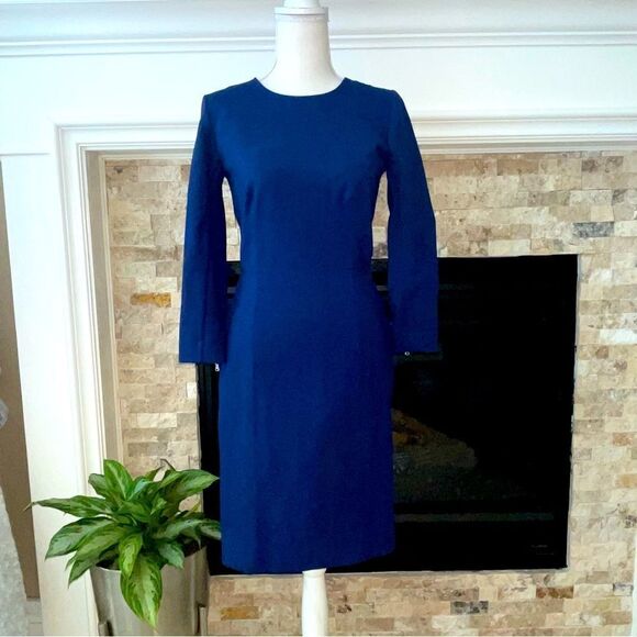 J.Crew Structured Knit Zip Dress Midnight Blue Career Sz 0 - Picture 3 of 5